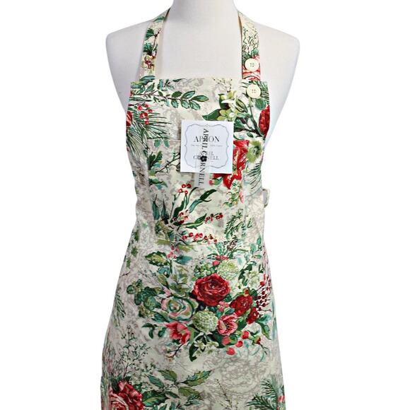 April Cornell Holiday Christmas Floral Apron 100% Cotton One Size - Picture 2 of 10